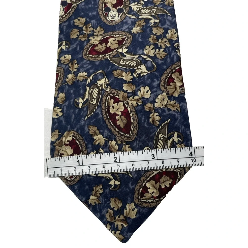 Vintage Mickey Mouse Disney 100% Silk Necktie Blue Paisley Leaves Extra Long 61